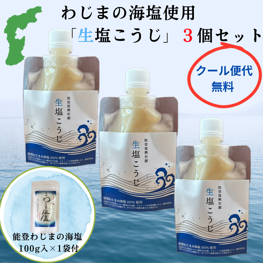 【生塩こうじ３本セット】（能登わじまの海塩付）＊クール便代300円OFF！同梱可能！